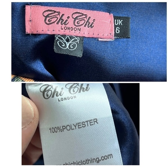 Chi Chi London Sz 2 Navy Blue Floral Print Pleated Full Skirt Formal Dress Back - Picture 11 of 13